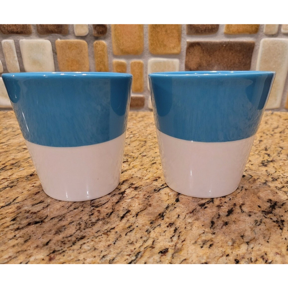 Pair (2) Starbucks 2012 TAZO Slant Tea Cups - Blue & White w/ No Handle Mug - Picture 3 of 4